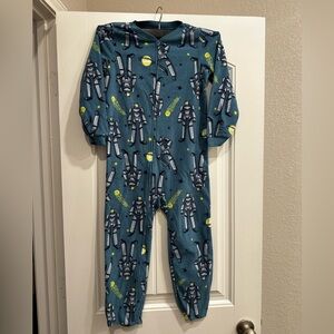Teal Robot Print Kids Footie Pajamas